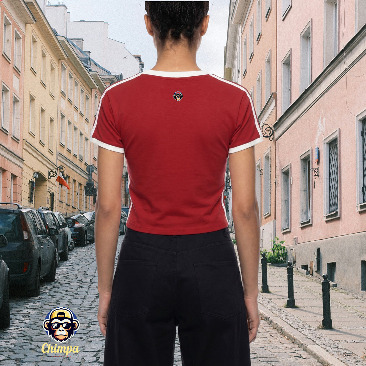 Women's Retro Binding V-Neck Crop T-Shirt