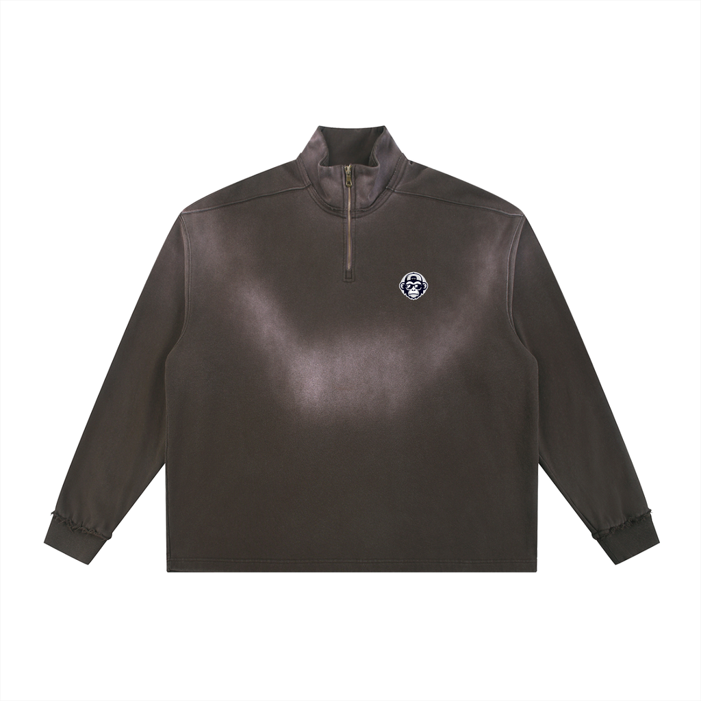 Sun Fade Raw Edge Quarter-Zip Sweatshirt