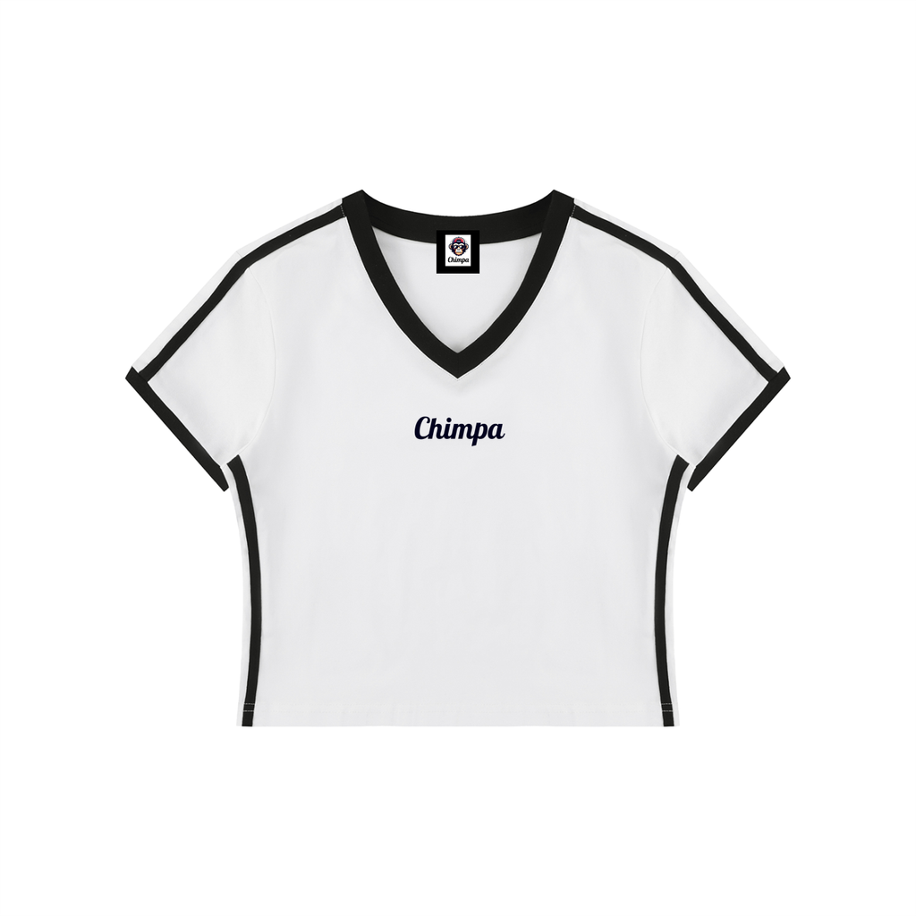 Women's Retro Binding V-Neck Crop T-Shirt