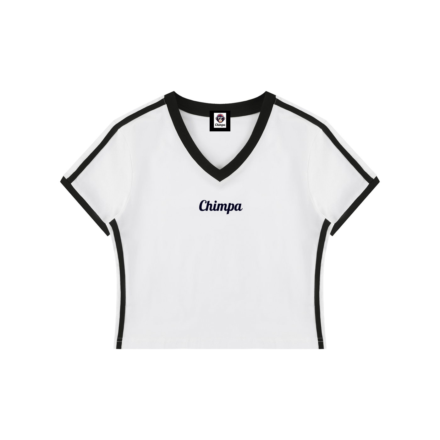 Women's Retro Binding V-Neck Crop T-Shirt