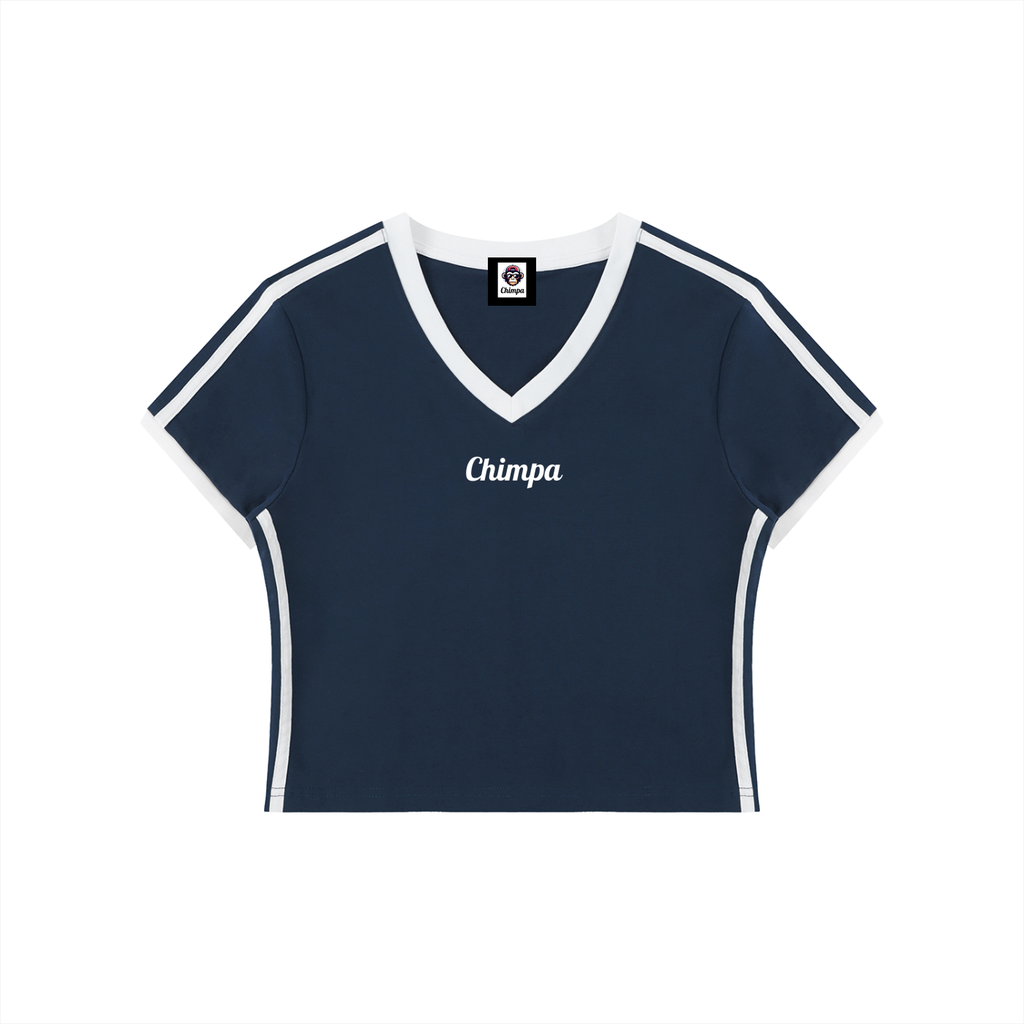 Women's Retro Binding V-Neck Crop T-Shirt
