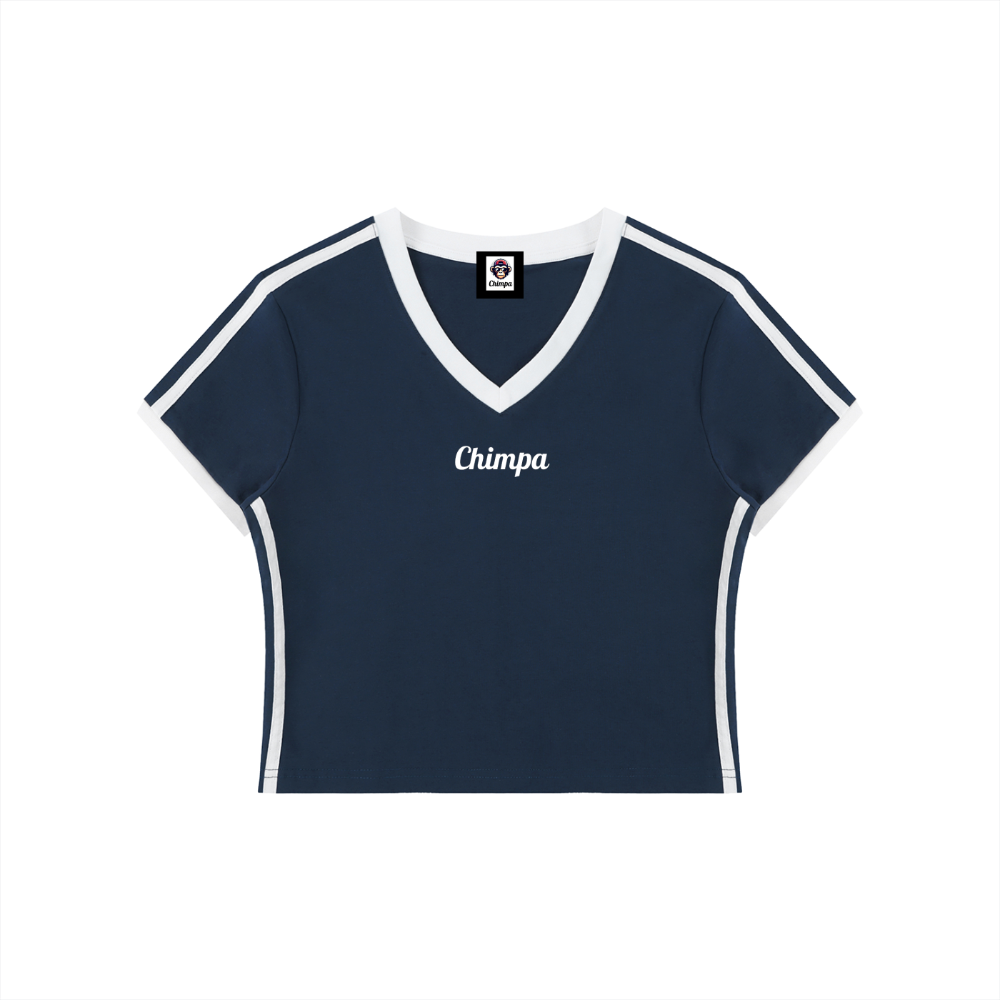 Women's Retro Binding V-Neck Crop T-Shirt