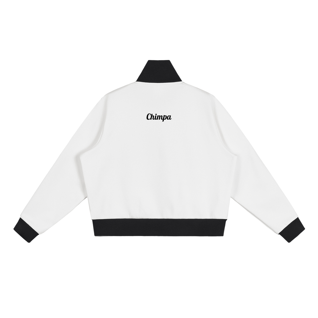 Contrast Side Stripe Fleece Cropped Track Jacket