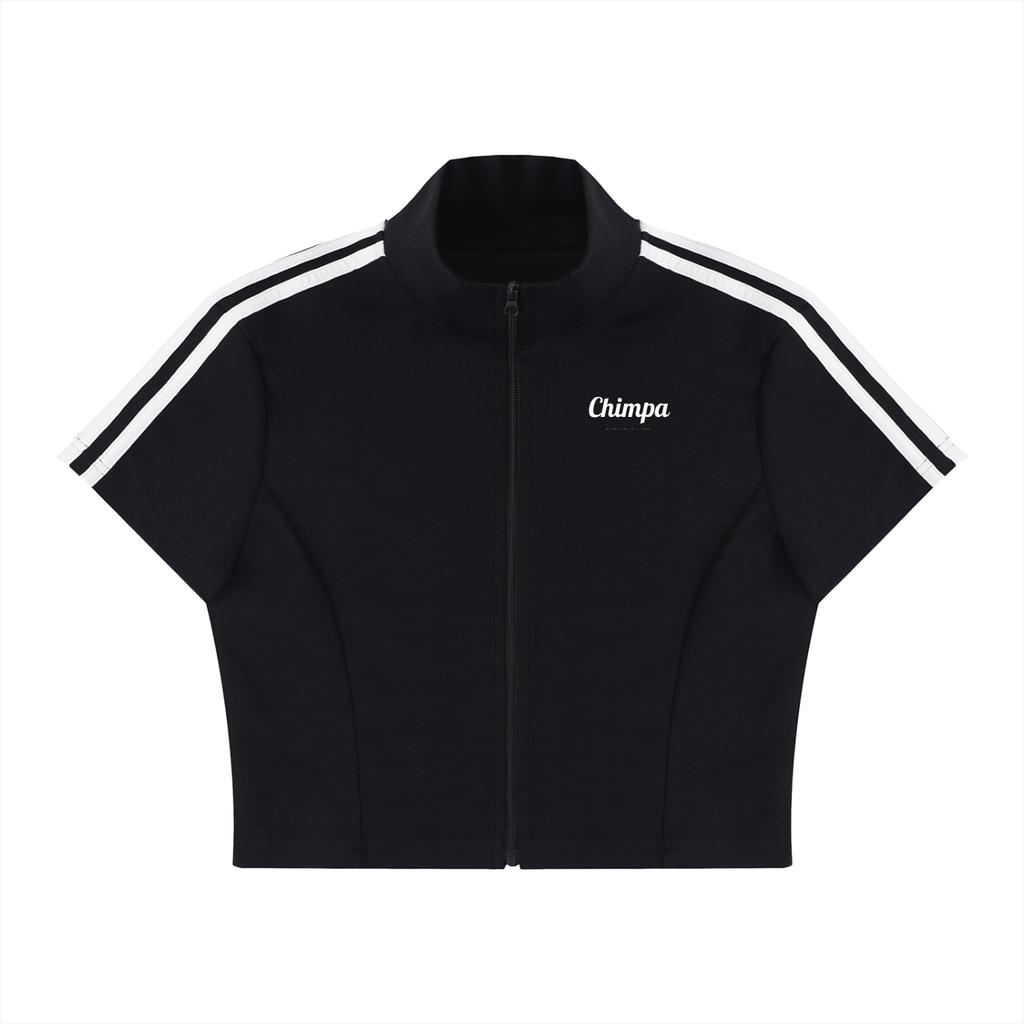 Women's Cropped Full Zip Short Sleeve T-Shirt