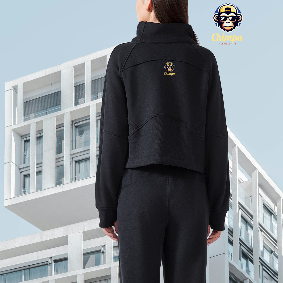 Cropped Half-Zip Sweatshirt