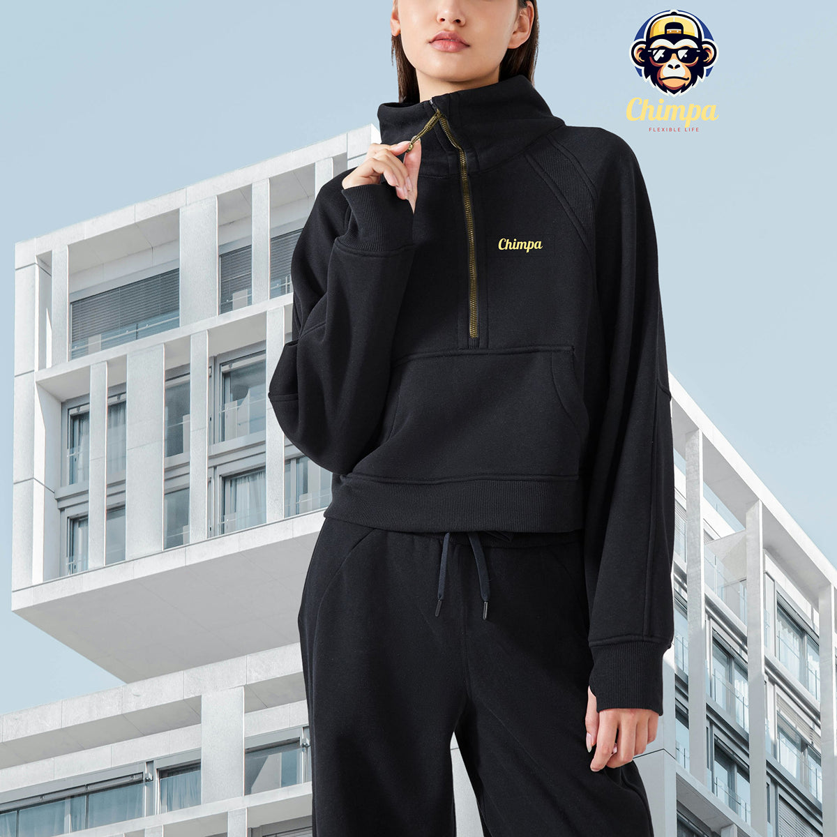 Cropped Half-Zip Sweatshirt