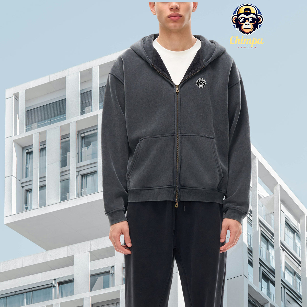 Zip-Through Boxy Fleece Hoodie