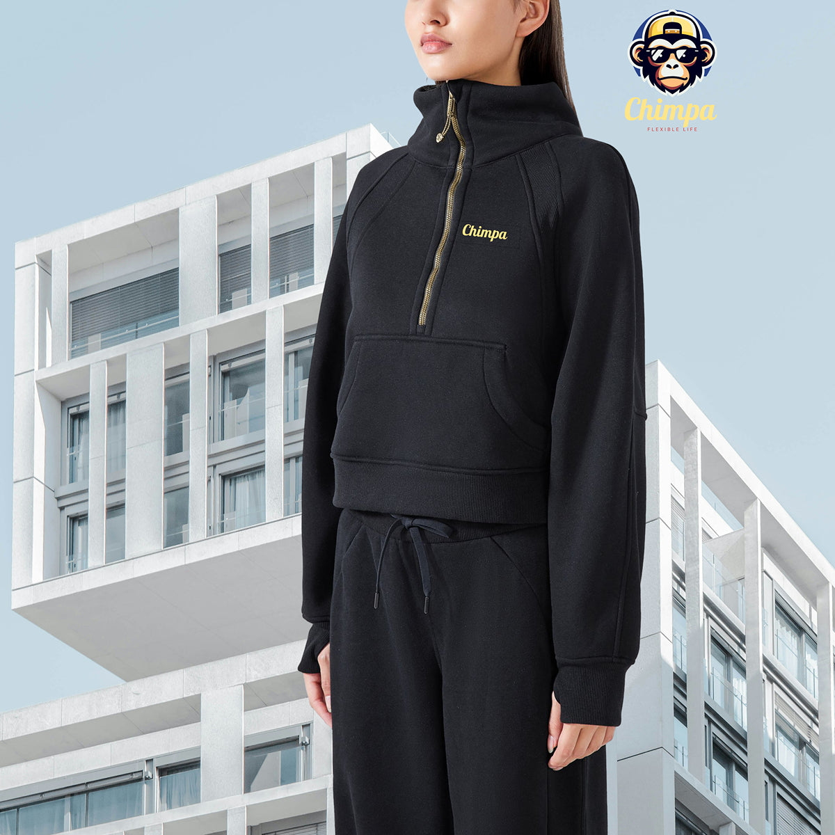 Cropped Half-Zip Sweatshirt