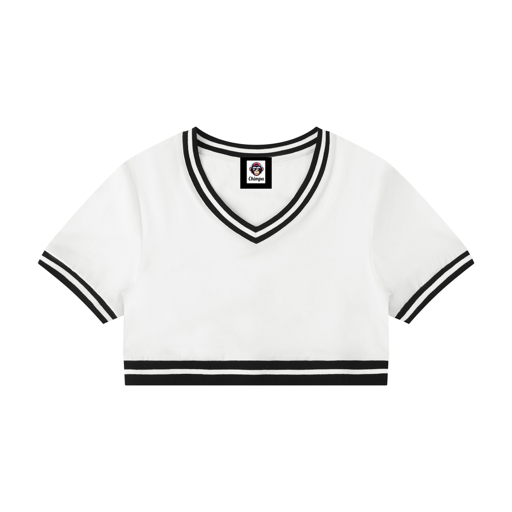 Women's Color Block V-Neck Crop T-Shirt