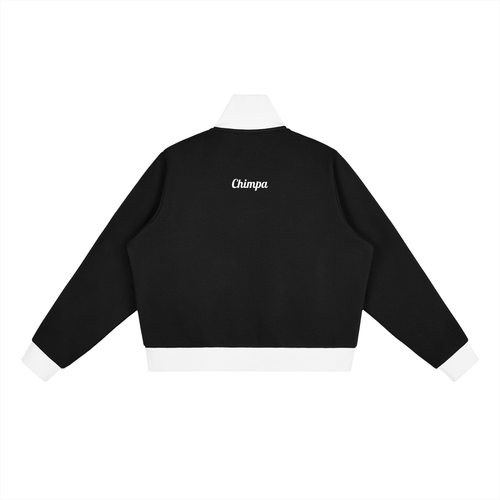 Contrast Side Stripe Fleece Cropped Track Jacket