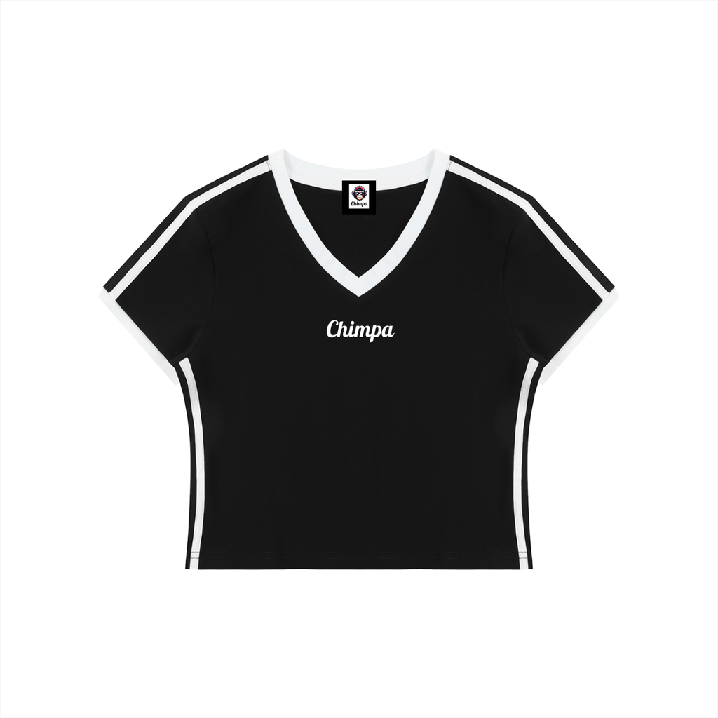 Women's Retro Binding V-Neck Crop T-Shirt