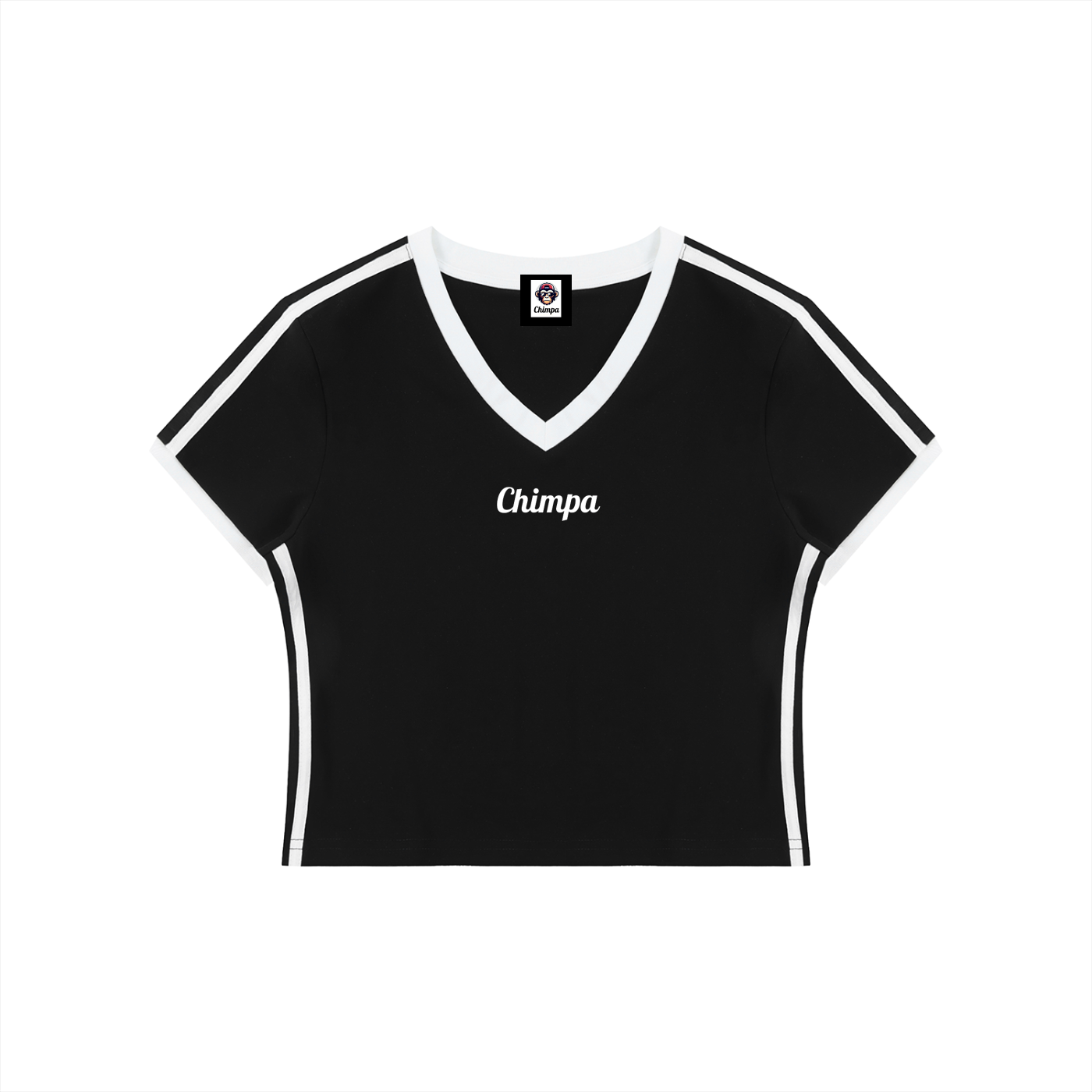 Women's Retro Binding V-Neck Crop T-Shirt