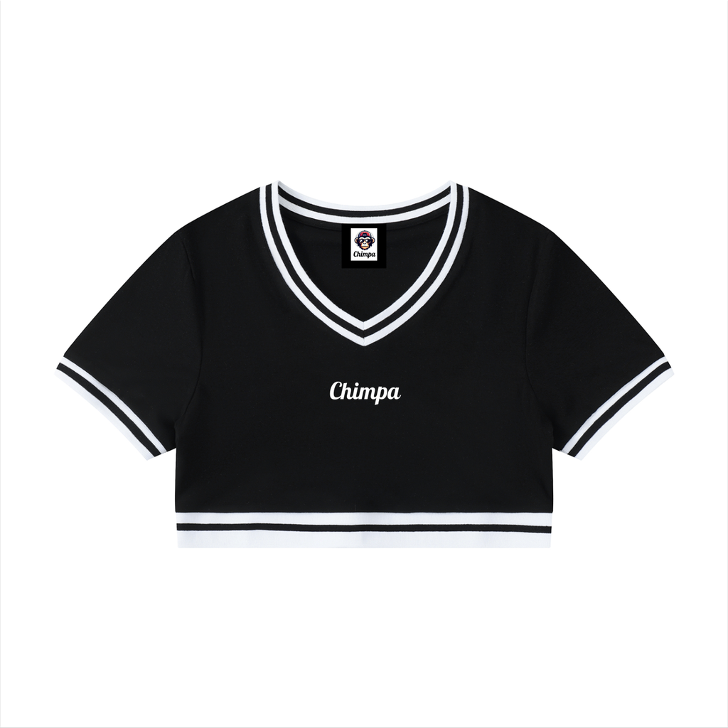 Women's Color Block V-Neck Crop T-Shirt