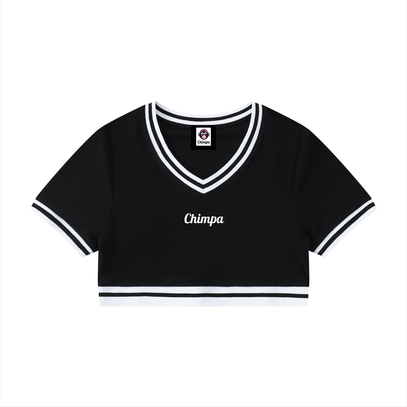 Women's Color Block V-Neck Crop T-Shirt