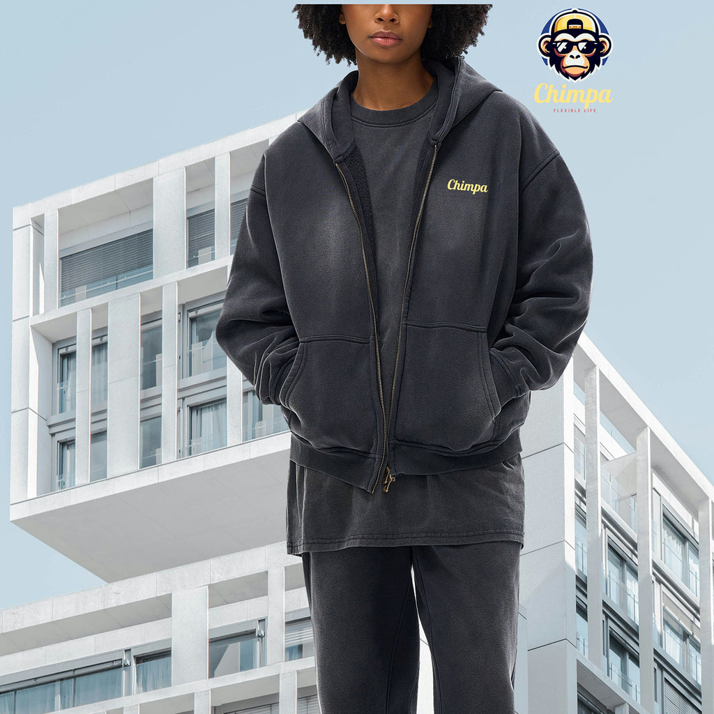 Sunfade Two-way Zipper Boxy Fleece Hoodie