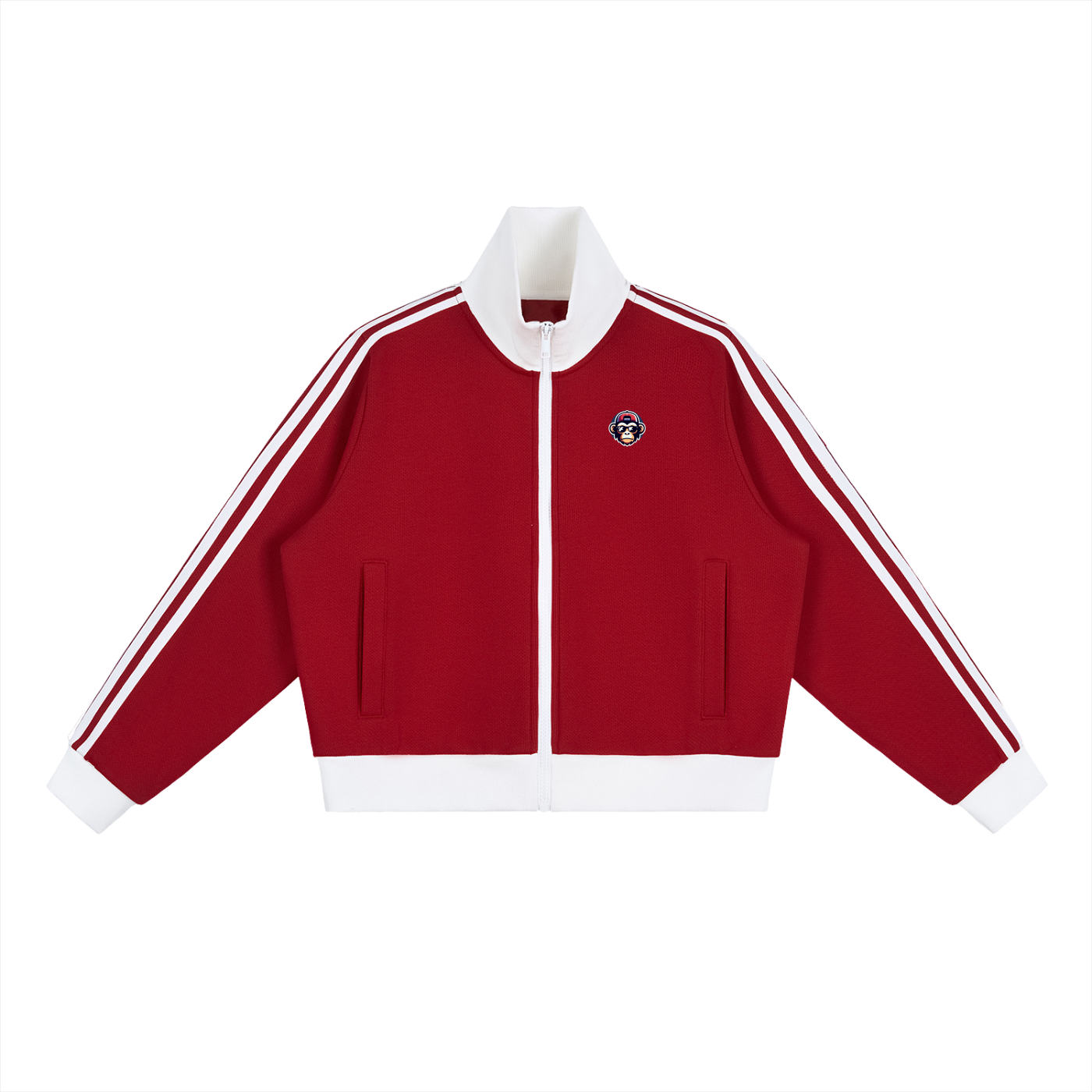 Contrast Side Stripe Fleece Cropped Track Jacket