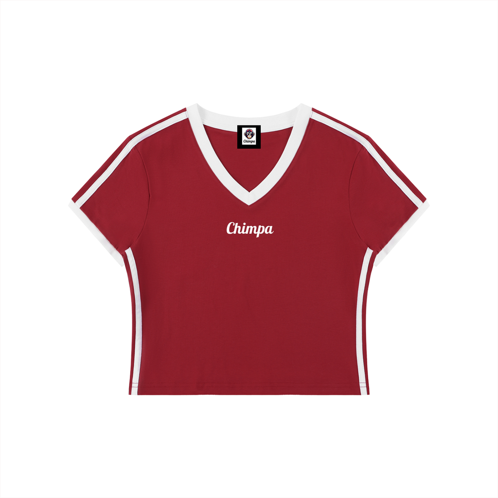 Women's Retro Binding V-Neck Crop T-Shirt