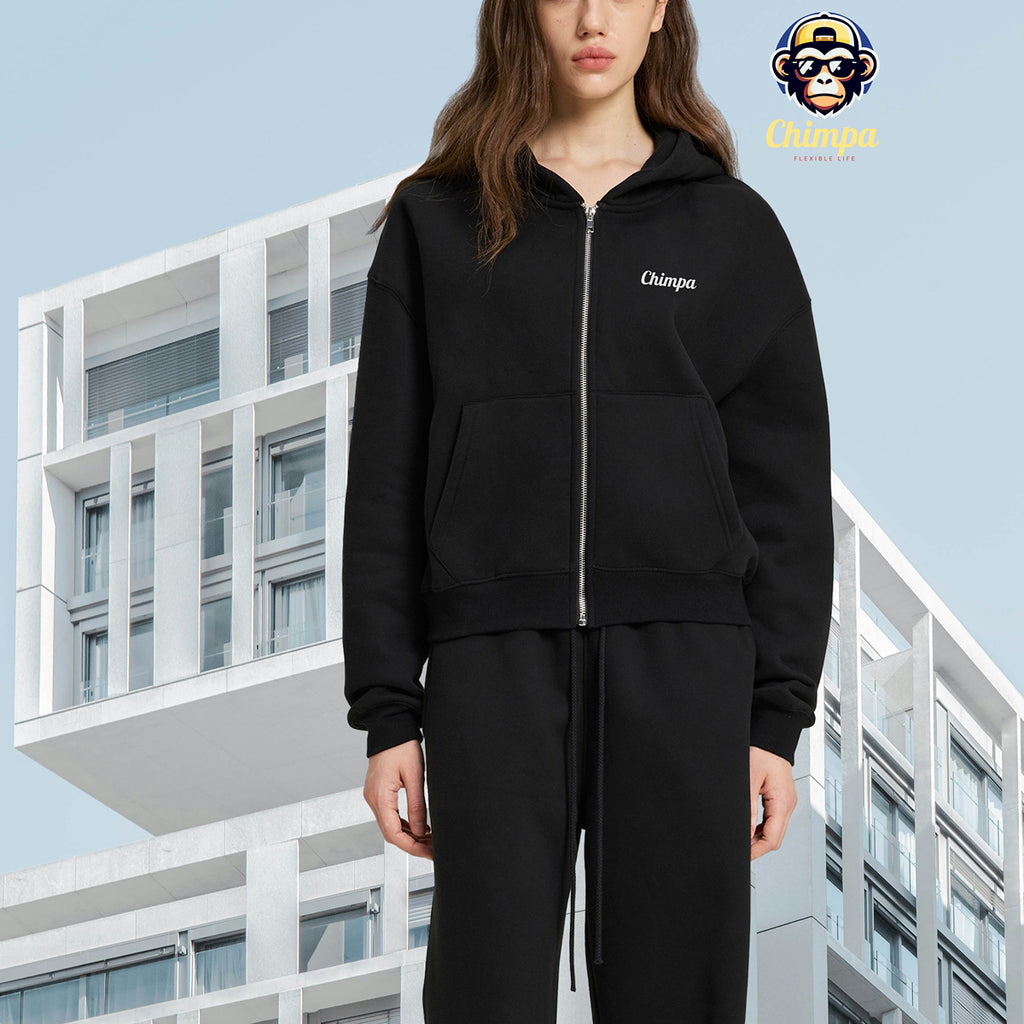 Fleece Zip-Up Boxy Hoodie