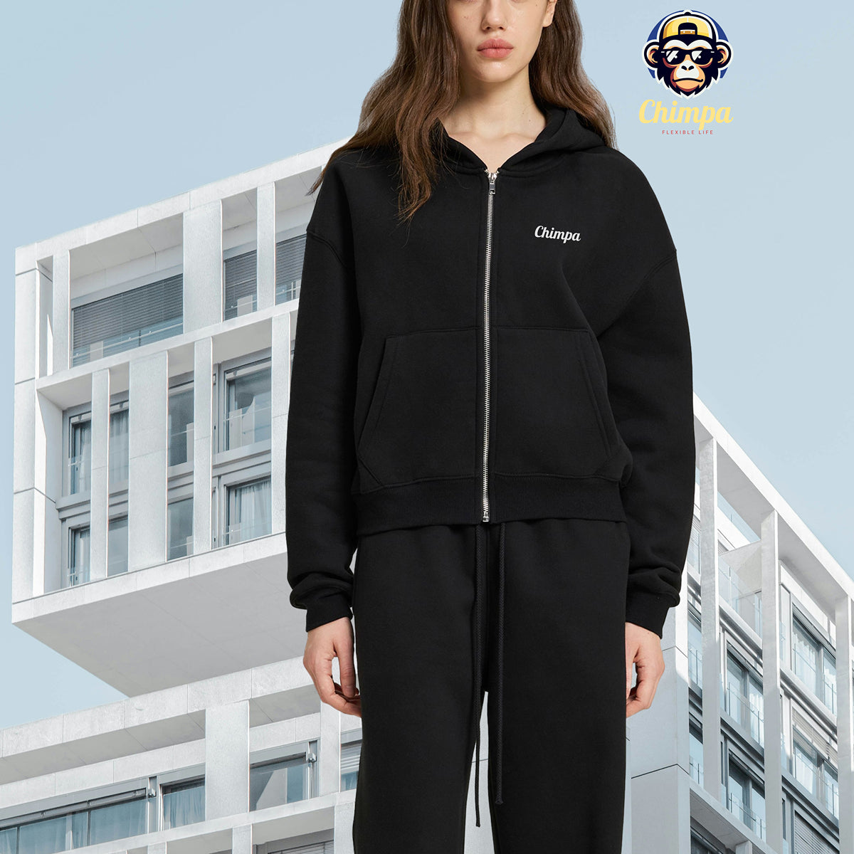 Fleece Zip-Up Boxy Hoodie