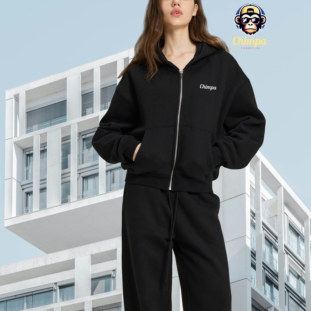 Fleece Zip-Up Boxy Hoodie