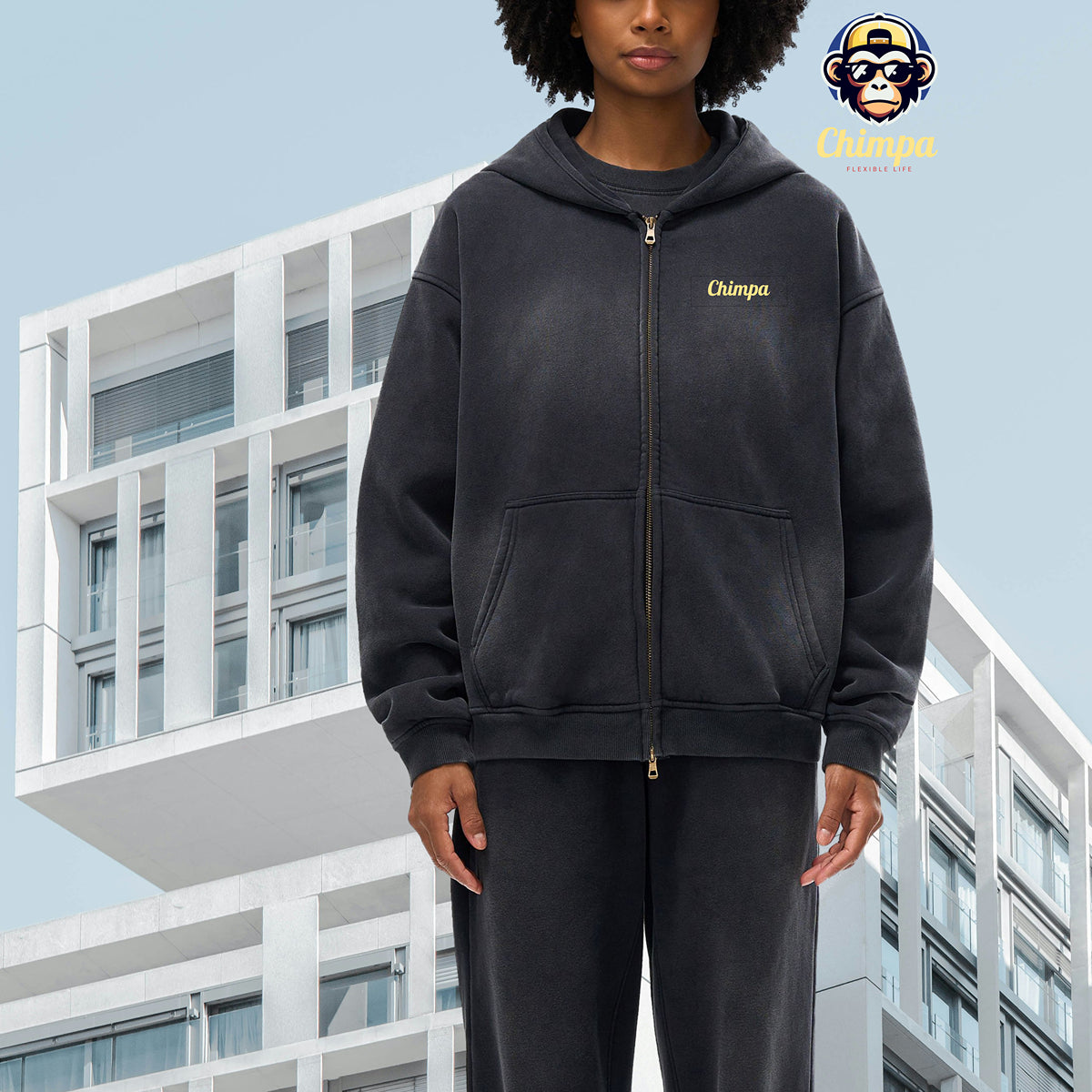 Sunfade Two-way Zipper Boxy Fleece Hoodie