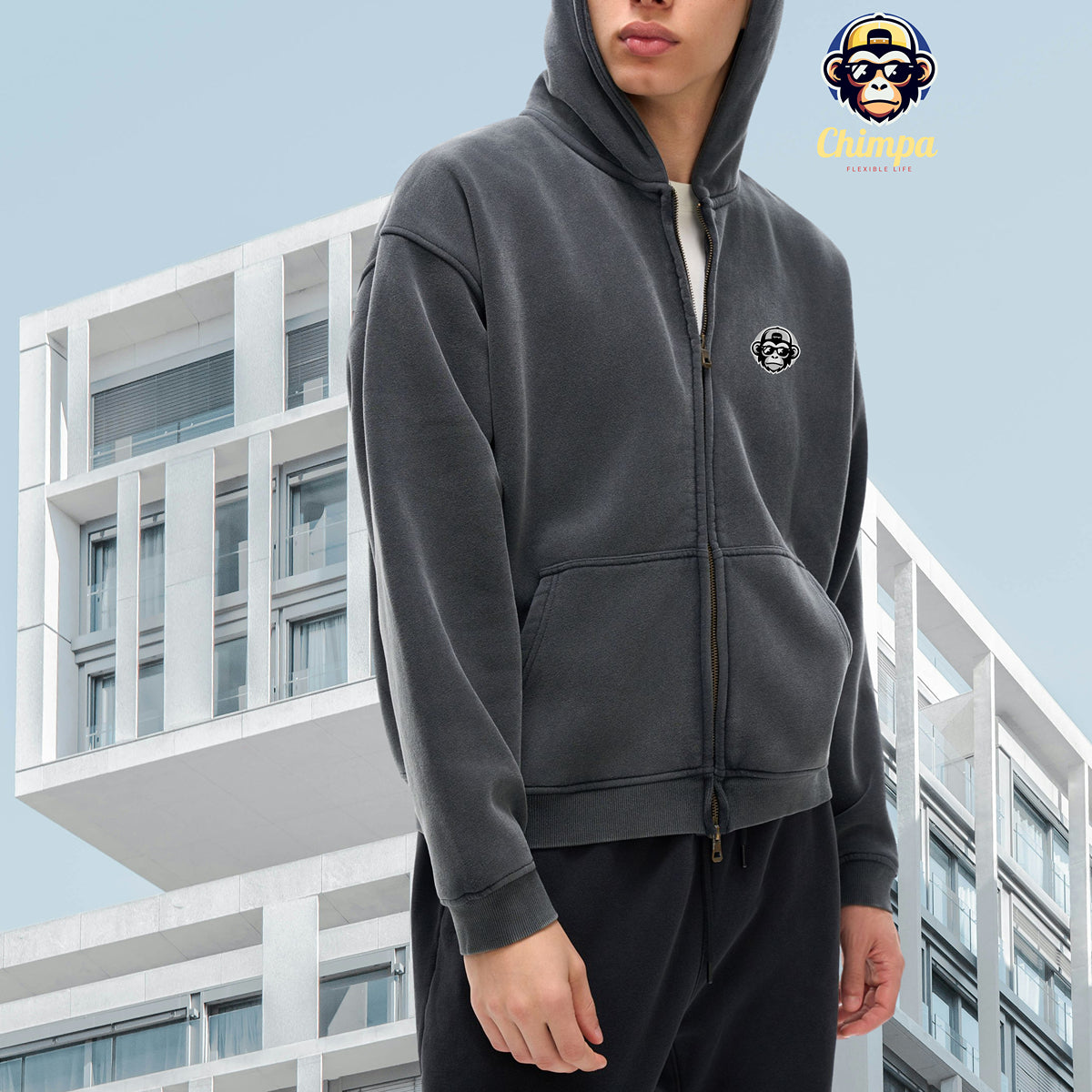 Zip-Through Boxy Fleece Hoodie