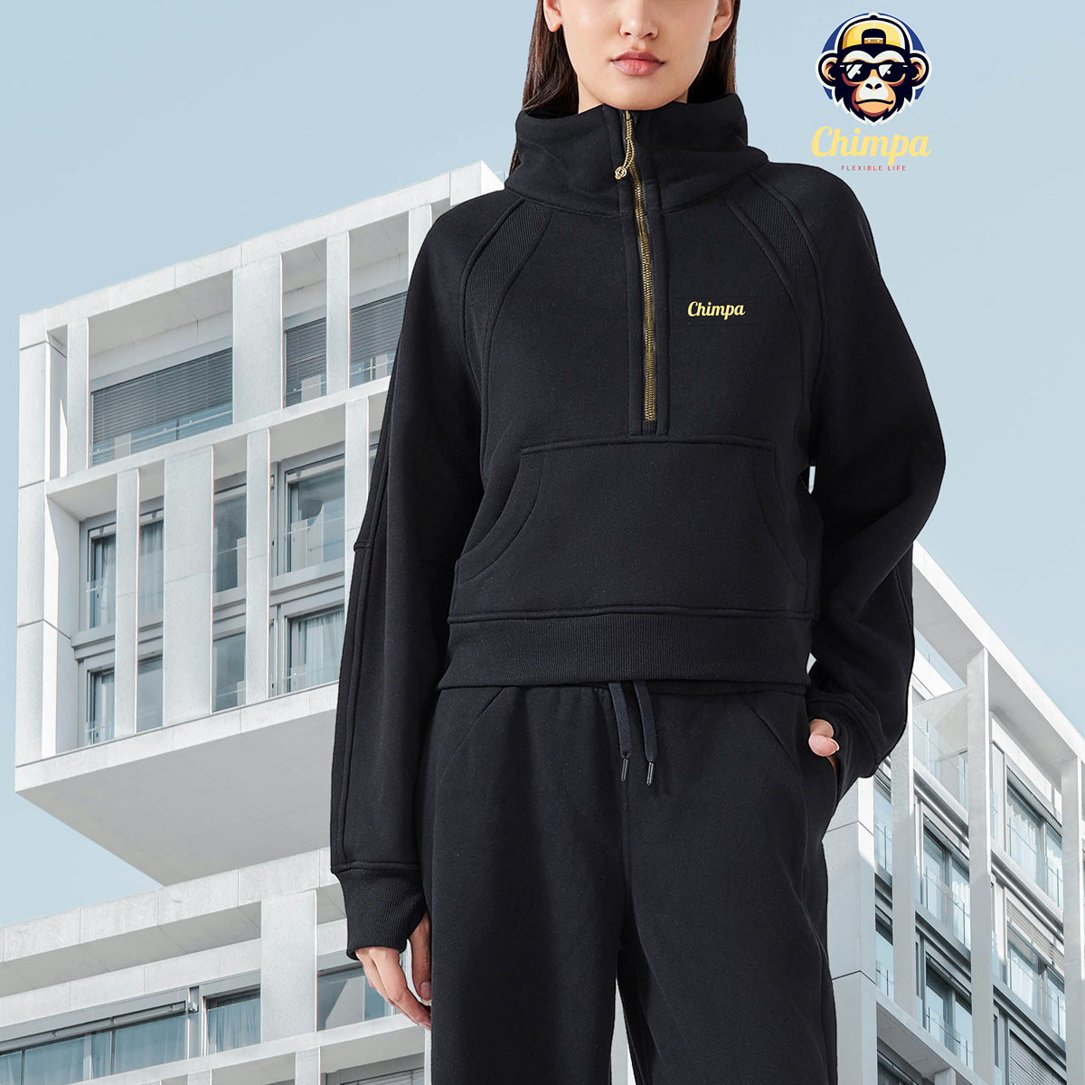 Cropped Half-Zip Sweatshirt