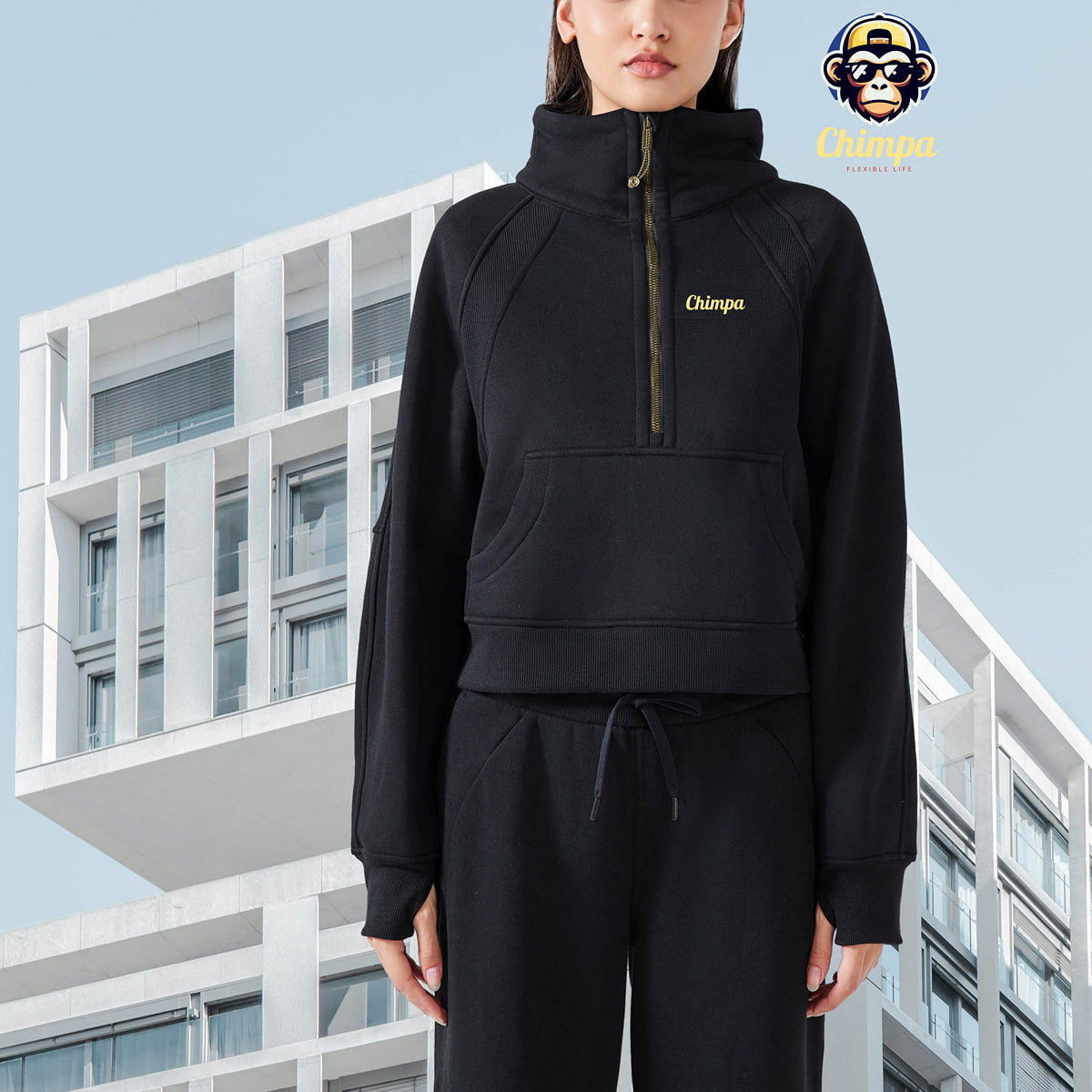 Cropped Half-Zip Sweatshirt