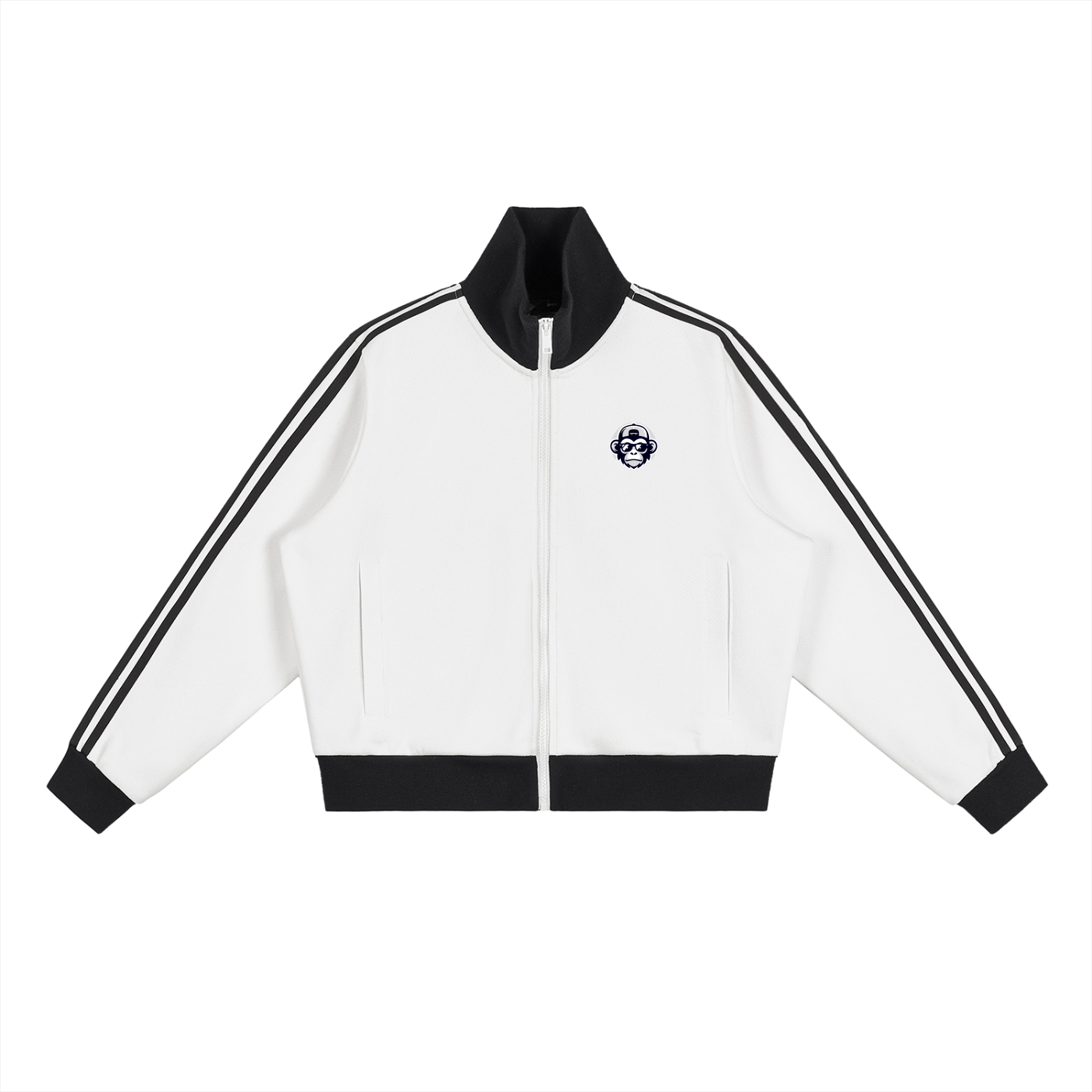 Contrast Side Stripe Fleece Cropped Track Jacket