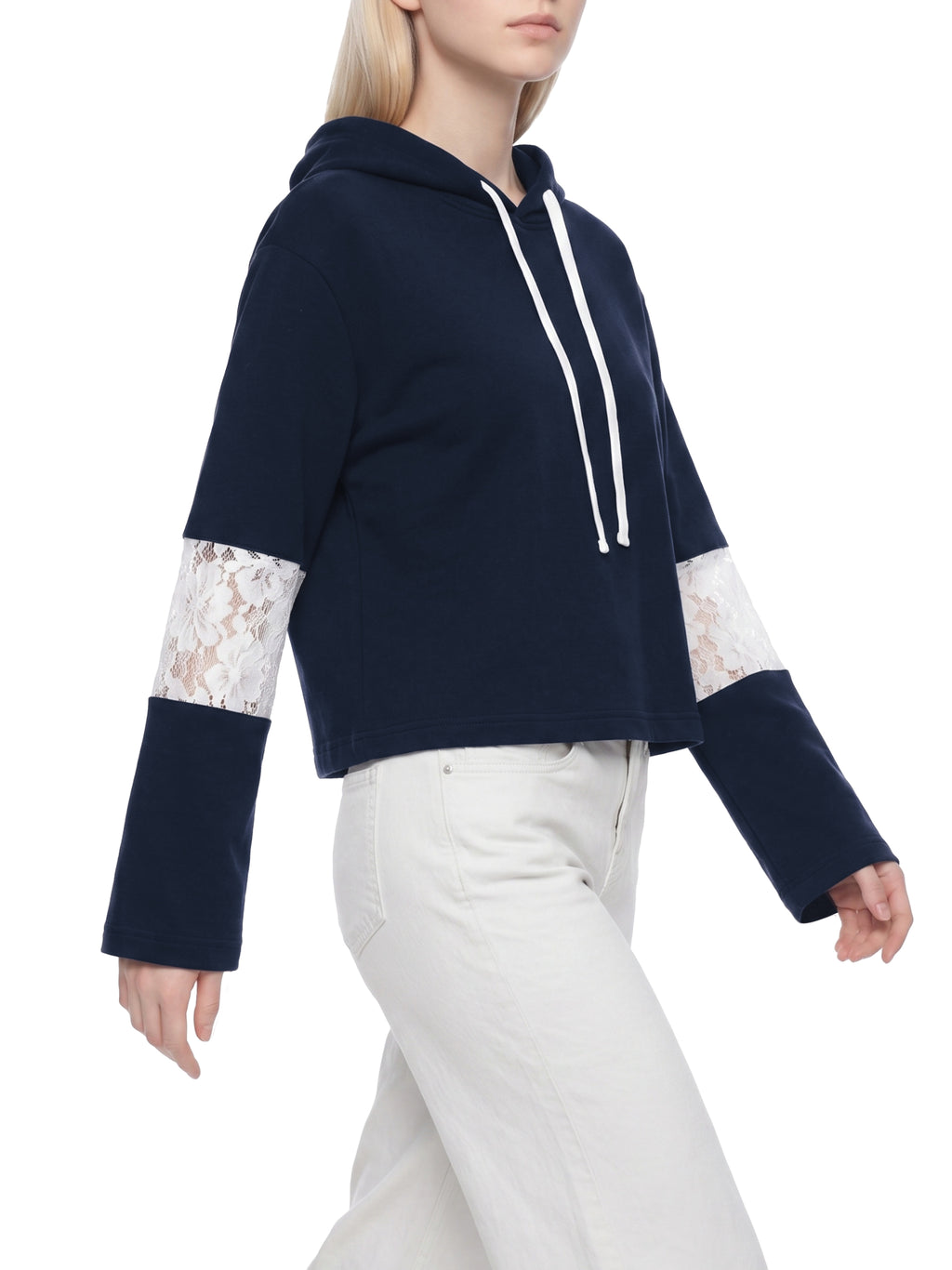 Women’s Cropped Lace-Panel Hoodie